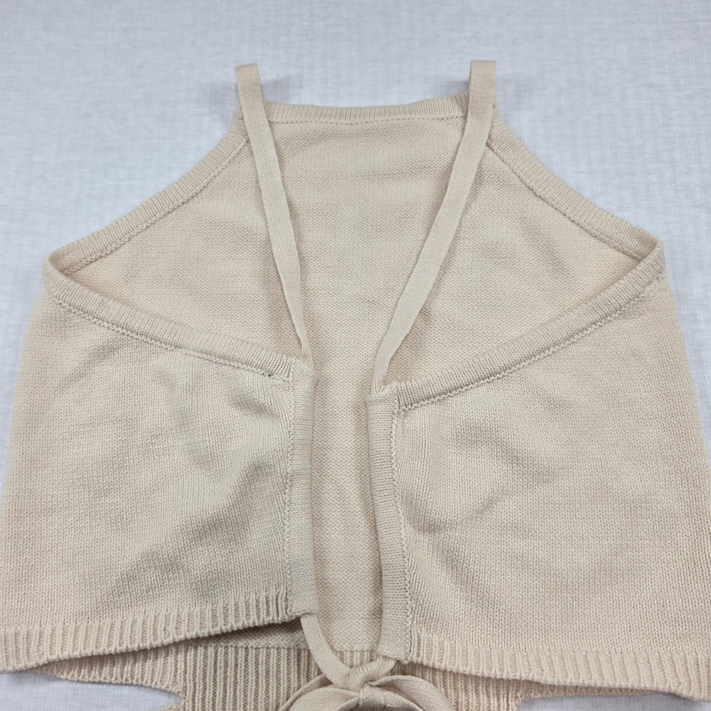 Lulus Cream Cotton Blend Cutout Tie Back Sweater Tank Size M Boho Summer Casual - Picture 8 of 8
